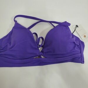 Shade Shore Purple String Bikini Top Size 36B Removable Pads V Neck